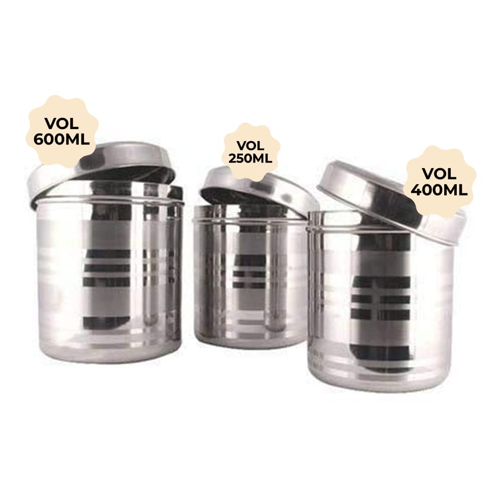 Kuber Industries Stainless Steel Kadhai with lid & Set of 3 Stainless Steel Kitchen Containers Set I Tri-ply Kadai Induction Base I Kadai 2.2 litres & 3 Assorted Storage Canisters 2