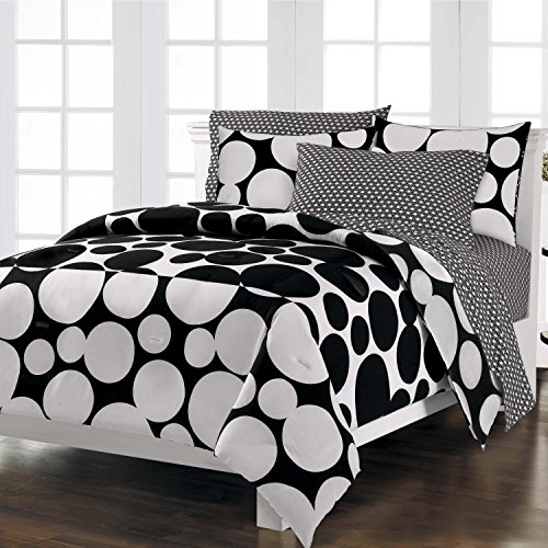 Loft Style Spot The Dot Modern Bedding Comforter Set, Black, Twin