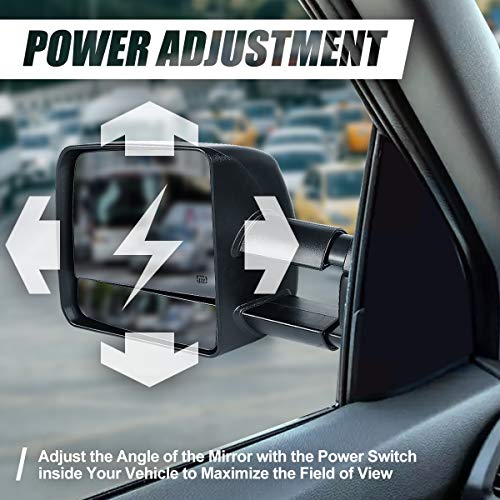 Pair Of Black Power Heated Glass Telescoping W/Amber Led Signal Light Side Towing Mirrors Compatible With Tundra 07-16 #TOP2