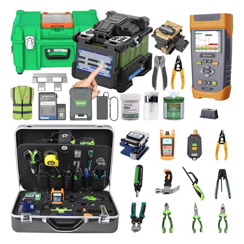 KOMSHINE Optical Fiber Tool Sets-Fusion Splicer FX39 FTTX 6 Motors Core Alignment Splicer + Live PON OTDR QX55-P 1310/1550/1625nm 32dB Pass 1:16 Fiber Splitter+ FTTH Multi-Functional Toolkit TFS-40D