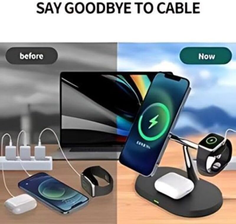 Miniatura 7 de Cargador inalámbrico para iPhone Estación de carga rápida soporte de cargador 3 en 1, múltiples dispositivos para Apple - iPhone 15 14 Pro Max 13 12