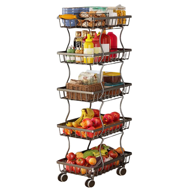 Carrello Da Cucina Salvaspazio Carrello Portaoggetti In Filo Metallico A 5 Ripiani Su Ruote Per Cucina Carrello Cucina Con Cassetti - 10