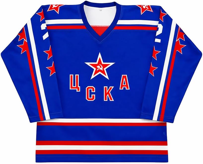 Classic Russian CCCP Hockey Jersey, Custom Sewn USSR Moscow Soviet Style, Red White Blue with Star, Any Name # Sizes