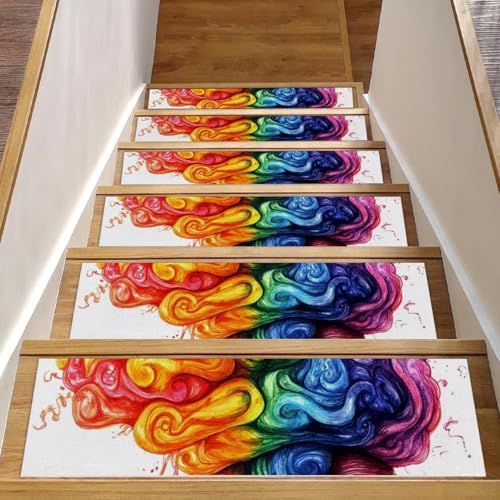 Marches d'escalier en bois antidérapantes, tapis haut de gamme motif cerveau coloré