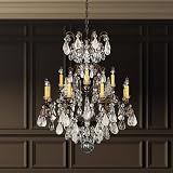 Schonbek Signature 3572-26OS, Renaissance Rock Crystal 12 Light 32in x 40in Chandelier in French Gold with Olivine and Smoke Heritage Handcut and Quartz Rock Crystals