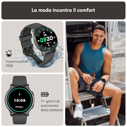 AcclaFit Smartwatch Uomo Donna con Chiamate Bluetooth, Orologio Fitness Rotondo da 1,38" con 147+ Modalità Sportive, Cardiofrequenzimetro, Sonno, IP68 Impermeabile, Compatibile con Android iOS 6 AcclaFit Smartwatch Uomo Donna con Chiamate Bluetooth, Orologio Fitness Rotondo da 1,38" con 147+ Modalità Sportive, Cardiofrequenzimetro, Sonno, IP68 Impermeabile, Compatibile con Android iOS - immagine 6