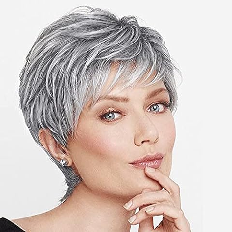 Becus Pixie Cut Perücke, kurze graue Perücke Cover