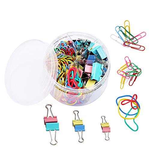 240 Pcs of Colorful Binder Clips,Metal Document Holders Paper Clips Assorted Sizes, Rubber Bands, Boxed Office Supplies Sets