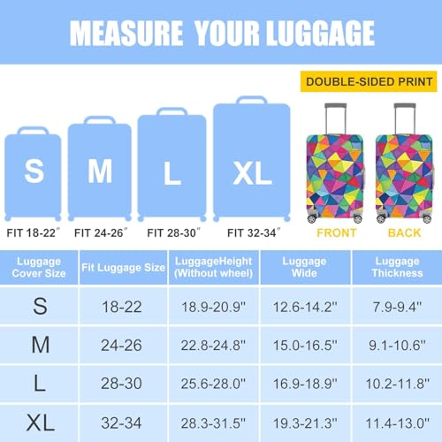 Image of Colorful Geometric Luggage Cover - Durable and Stretchable Travel Suitcase Protector with Vibrant Pattern, Fits 24''-26'' Suitcase with Wheels,M