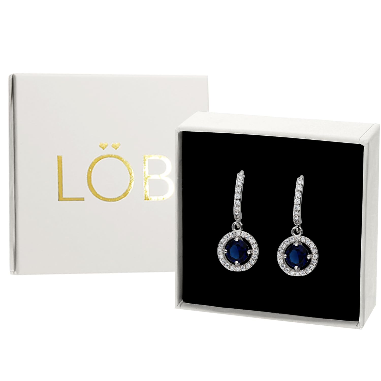 Damen Creolen Vergoldet mit Zirkonia Stein Anhänger Rund Ohrringe Hängend Glitzer Strass Rund Klein Kreolen Silber Saphir Blau Dunkelblau
