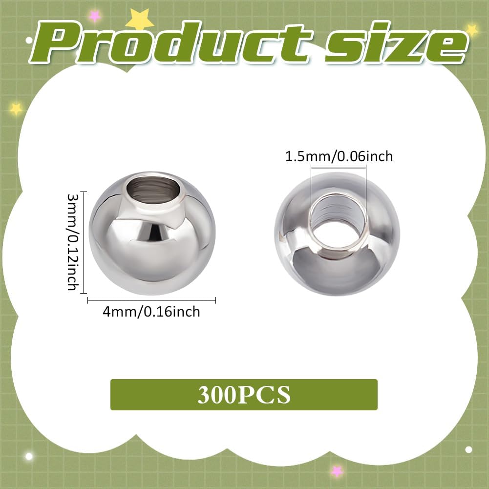 PH PandaHall 300PCS 4mm Spacer Beads Jewelry Silver Beads Small Brass Spacers Loose Bead Smooth Round Bead Metal Seed Spacers for DIY Layered Necklace Bracelet Jewelry Making - Image 2
