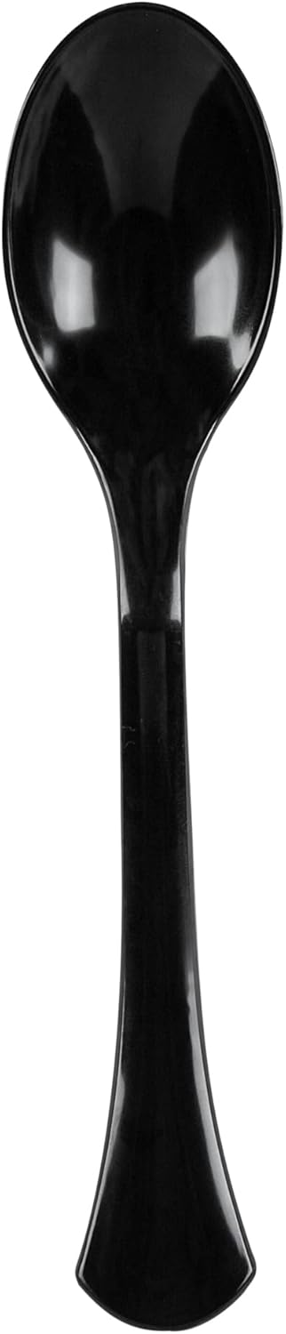 Restaurantware-Cater Tek 9.8 Inch Catering Spoons, 100 Disposable Serving Utensils - Comfortable Handle, Serve Hot And Cold Food, Black Plastic Serving Spoons, For Parties, Buffets, Catering Events