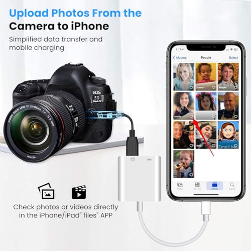 Image of Verilux 2-in-1 Lighting Connector with Camera Port Compatible with iPhone 14 /13 /12 /11 /X /8 /7 /6s /SE