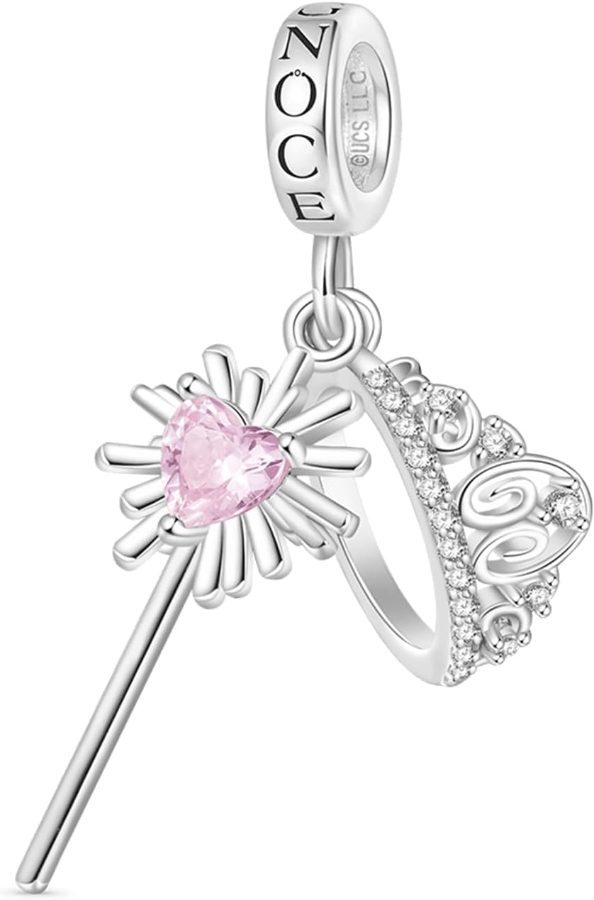 GNOCE Wicked Glinda's Crown & Wand Pendant Dangle Charm Bracelet for Women, S925 Sterling Silver Dangle Charms for Women Wife, Valentine‘s Day, Mother’s Day Jewelry