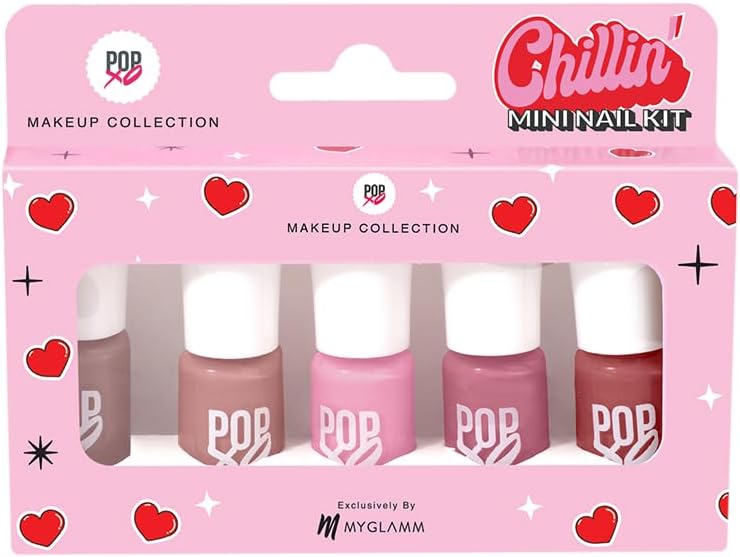 MyGlamm POPxo Makeup Collection, Chillin' Mini Nail Kit, Paraben Free, Long Lasting Formula, 5 in 1 Combo