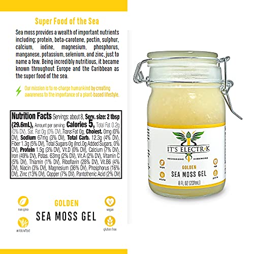 Wildcrafted Golden Sea Moss Gel (16 Oz) (8 Oz) 100Percent All Natural, Gluten-Free, Vegan Friendly, Non-Gmo, Wildcrafted 8 Ounce #TOP1