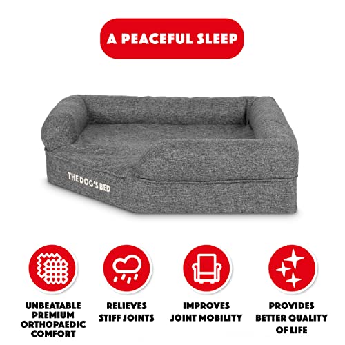 The Dog's Bed Orthopädisches Eck-Hundebett, Memory-Schaum, Wasserdicht, Groß Grauer Leinenstoff, Lindert Arthritis und Hüftdysplasie, Therapeutisch und unterstützend, Waschbar, Tierärztlich Zugelassen