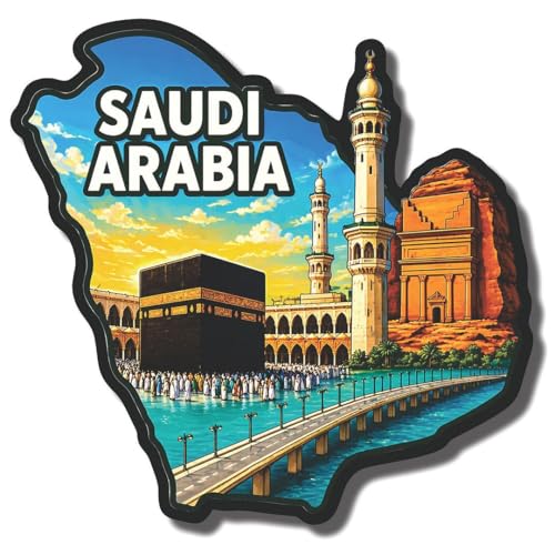 Image of CVANU Saudi Arabia Country Landmark Theme 2pcs MDF Fridge Magnet - Wooden Travel Souvenir Refrigerator Decorative Collectible Magnet