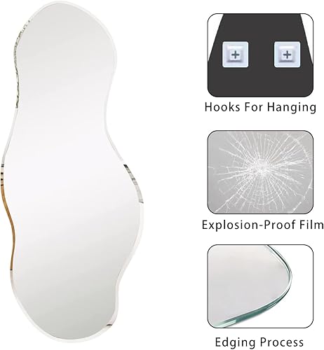 Miniatura 6 de Espejo de pared irregular asimétrico de 19.6 x 47 pulgadas para sala de estar, baño, entrada, espejo de tocador con forma para pared, tipo berenjena