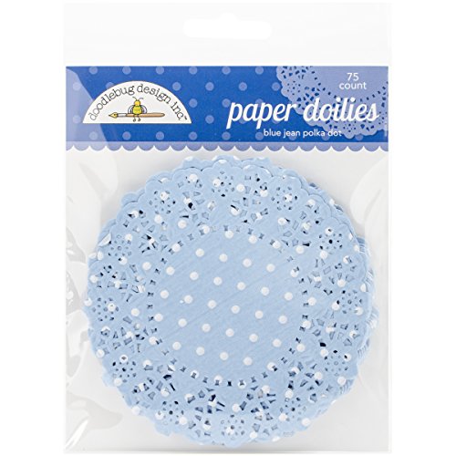 Doodlebug Doilies, 4.5-Inch, Blue Jean Polka Dot, 75-Pack