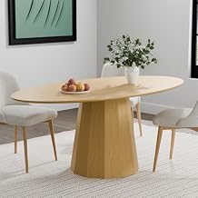 Casaphoria 67" Oval Dining Table, Modern Wood Kitchen Table with Cone Shaped Strip Polygonal Base for Living Room & Dining Room, Easy Assembly Farmhouse Furniture for 4-6, Oak