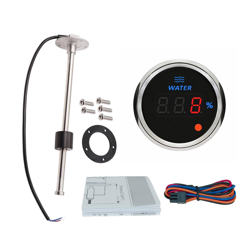 ELING Capteur de niveau d'eau numérique de 52 mm avec rétroéclairage 8 couleurs 0–190 Ohm Signal Émetteur de niveau d'eau Capteur 500 mm pour yachts et navires