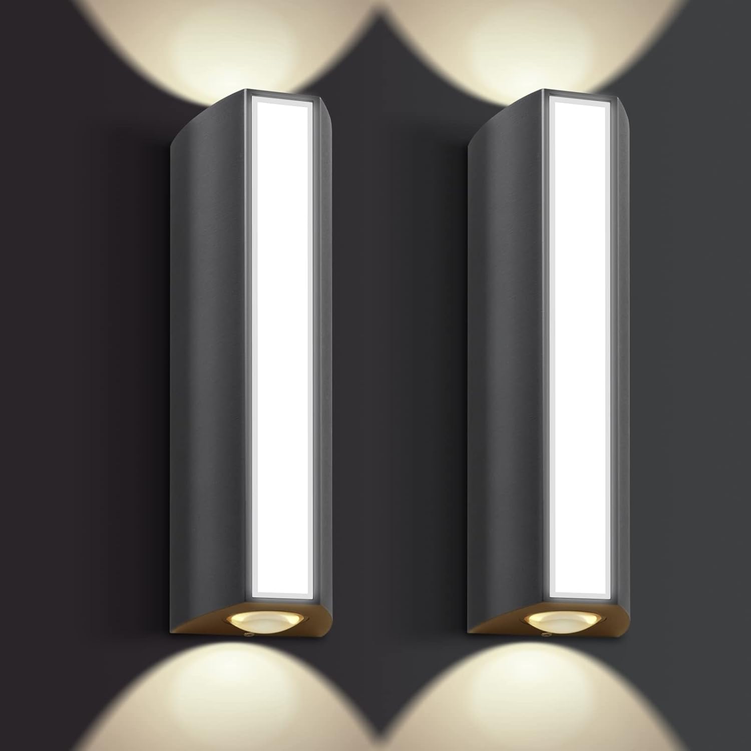 Outdoor Wall Lights Set of 2, LED Up Down Porch Lights, 1800Lm 3000K ...