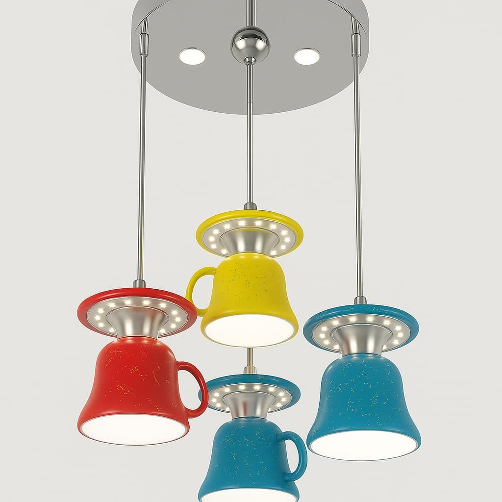 aurora lights whimsical teacup pendant light cluster – multi-colored hanging led ceiling fixture