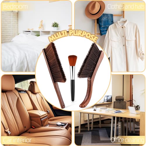 Image of 3 Pcs Wooden Hand Broom Set Counter Duster Dusting Bench Brushes Long Soft Bristles Handle Detail Brushes for Fireplace Car Home Bed Sofa Clothes Workshop Woodworking Hearth Rug Cleaning(3 Pcs A)