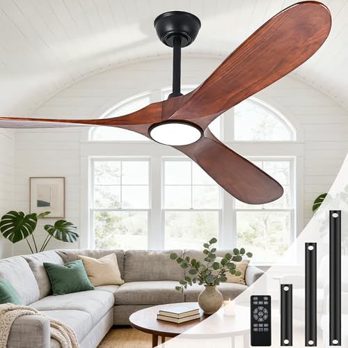 Image of Ceiling Fan with Light and Remote Modern Outdoor Ceiling Fans with Lights for Indoor Bedroom Living Room Patios Gazebo Wood 3 Blade Propeller High CFM Wet Rated Exterior Fan Dark Walnut 60 Inch
