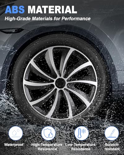 Image of ABX Hubcap Wheel Covers Hub Caps 16 Inch Set of 4 Black & Silver Universal Wheel Rim Cover R16 Stylish Car Decor Wheel Covers for Toyota Camry Nissan Mazda (Black&Silver, 16 inch)