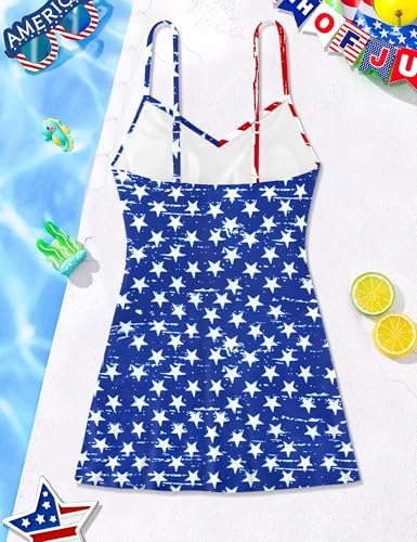 Image of Oranchids Girls Bathing Suits Size 8-10 Girls 4th of July Swimsuit One Piece Swimsuits American Flag Patriotic Swimsuit V Neck Swim Dress
