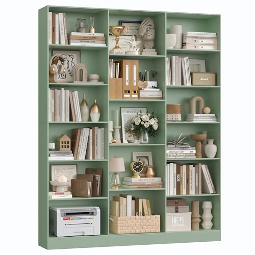 FirFurd 188cm Estantería Grande, Estanterías Almacenaje Madera, Librería, Estanterias para Libros, para Salón, Oficina y Estudio, 3 Filas, con 17 Compartimentos, 188 x 149 x 23,5 cm (Verde)