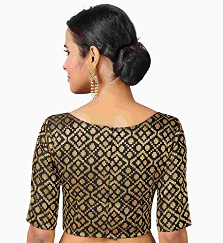 Image of Studio Shringaar Women's Readymade Brocade Elbow Length Sleeves Saree Blouse