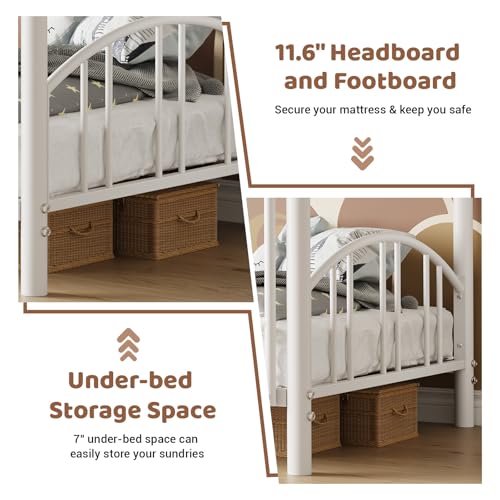 Garvee Bunk Bed Twin Over Twin with Ladder and Arched Guardrail, Heavy Duty Bunkbeds Frame with Sturdy Steel Slats Support for Kids Boys Girls, Space-Saving, No Box Spring Needed, White