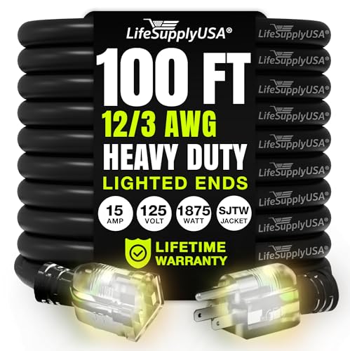 LifeSupplyUSA 100ft Heavy Duty Waterproof Extension Cord