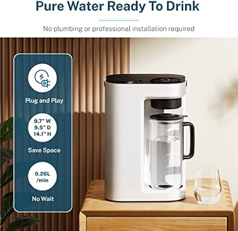 Bluevua RO100ROPOT-LITE Countertop Reverse Osmosis Water Filter System, White, with One Extra Replacement Filter, Bundle