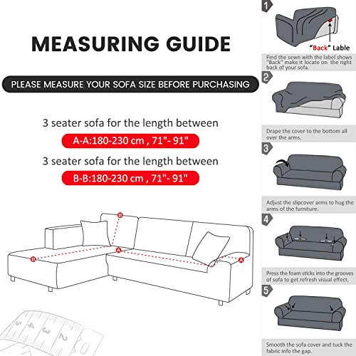 ShowyLive Lot de 2 Housses de Canapé Housse de Canape 3 Places avec Accoudoirs et 2 Housses de Coussin, pour Canapé en Forme de L, Canapé d Angle, Housse Meridienne (3Place + 3Place, Gris) - Image 6