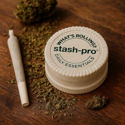 Image of Stash-Pro Herb Grinder - Compact 2-Part Crusher with Magnetic Lid | Durable Plastic Build | Portable for Daily Essentials (Cream)