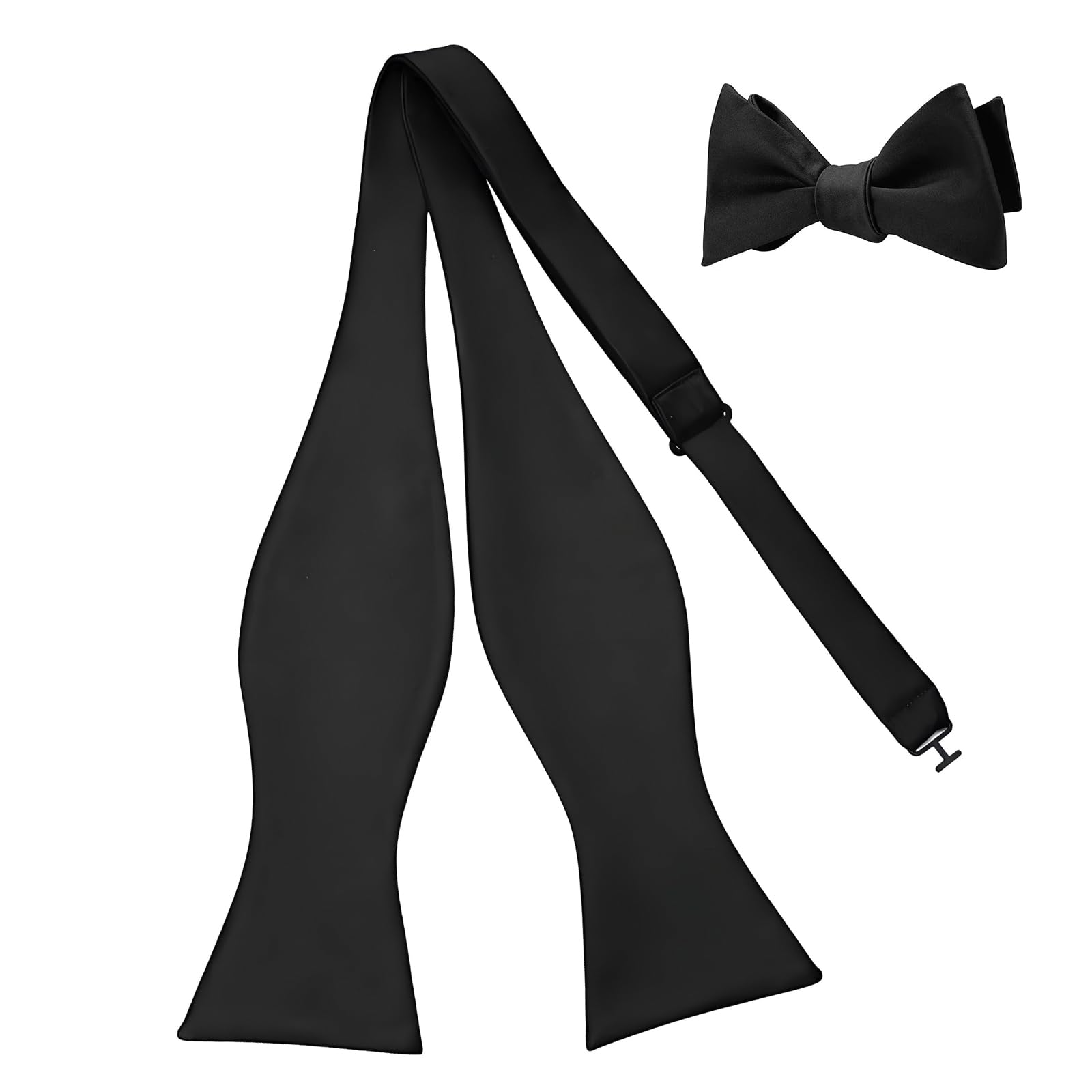 AIWXEEU Self Tie Bowtie, Adjustable Black Satin Self Ties Bow Tie for Men, Plain Tuxedo Wedding Bowties for Parties