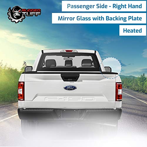 Passenger Side Mirror Glass Assembly With Plastic Backing Plate Blind Spot Detection Heated Compatible with 2015-2020 Ford F150 Truck (BSD System Tow Mirror)