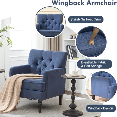 Sillón Tapizado Clásico Azul Corduroy Compacto miniatura 3