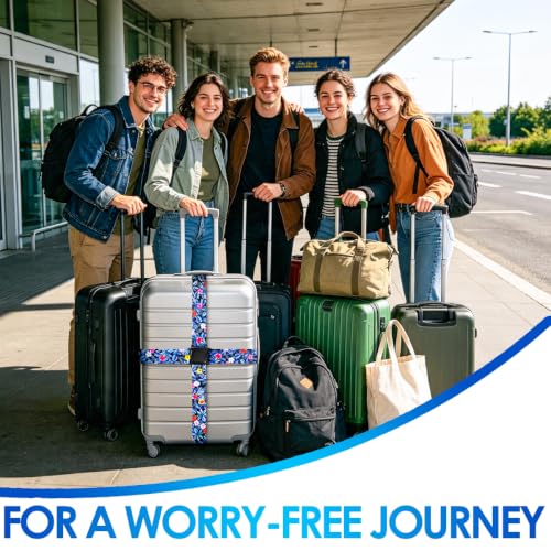 Image of Gutsdoor 2 Pack Luggage Straps for Suitcases, Adjustable Travel Belt, Suitcase Straps with Dual Lock, Quick Release, Over Handle, Luggage Connector Straps & Bright Luggage Belt. (Island Bloom)