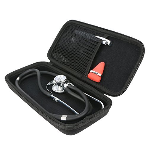 Khanka Hard Travel Case Replacement for 3M Littmann Classic III Stethoscope - Extra Room for Taylor Percussion Reflex Hammer and Reusable LED Penlight (Full Black)