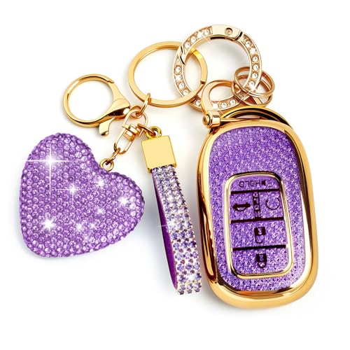 Amazauto Key Fob Cover with Diamond Bling Keychain, Compatible with Honda 2022 2023 2024 2025 2026 2027, TPU Smart Key Case and Rhinestone Heart for Women (Purple) by Amazauto - Used condition - US$14.49