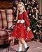 Renotemy Flower Girl Dress Kids Tulle Embroidery Red Christmas Floral Long Sleeve Princess Party Fairy Tutu Dresses for Birthday Wedding Guest Formal Pageant Photography Holiday Fall Winter 5-6 Years