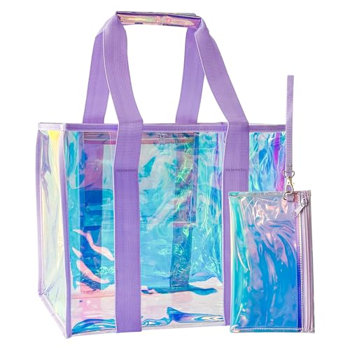 ONEART Holographic PVC Beach Tote Bag - Waterproof Clear Tote for Travel & Pool,Durable Design with Reinforced Handles 1-Pack