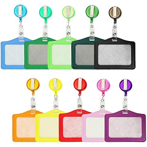 ID Card Holders Clip Reel Clips Multi-Color Pu Leather ID Badge Name Card Holder with Retractable Reel Waterproof and Durable (10 PCS) Cover