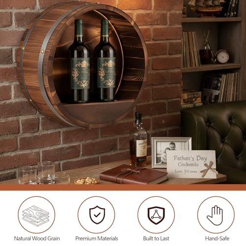 Colingmill 19.7 x 5.9 in Whiskey Barrel Decor Shelf Rustic Wall Mounted Bourbon Wooden Floating Hand Wine Rack Oak Barrel Wine Bottle Holder Display Stand Vintage Bar (Black Poplar) — view 6