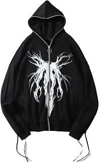 Aobiono Casaco com capuz feminino masculino Y2K com zíper completo sobre o rosto Harajuku Grunge Alt Emo Gótico Estética Dark Academia Punk E-girl